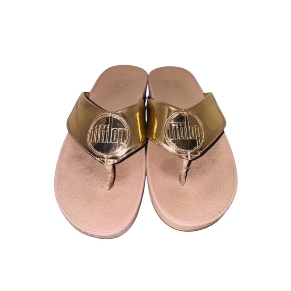 Fitflop Demelza Logo Toe-Thong Sandals Metallic Gold Leather Sandals 7 Cushioned - Picture 4 of 12